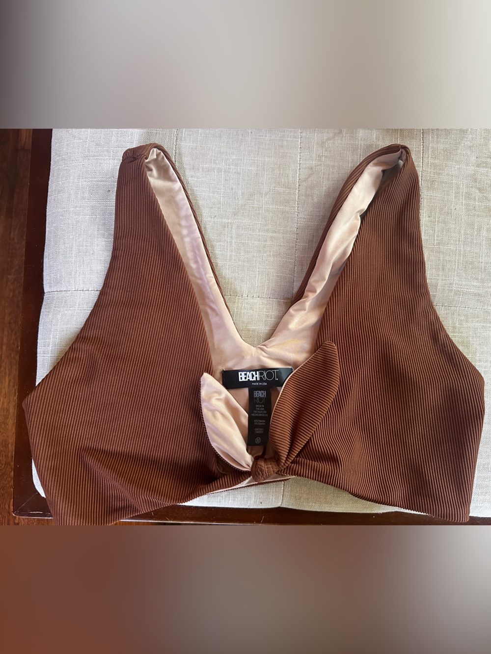 BEACH RIOT Brown Tie Front Bikini Top